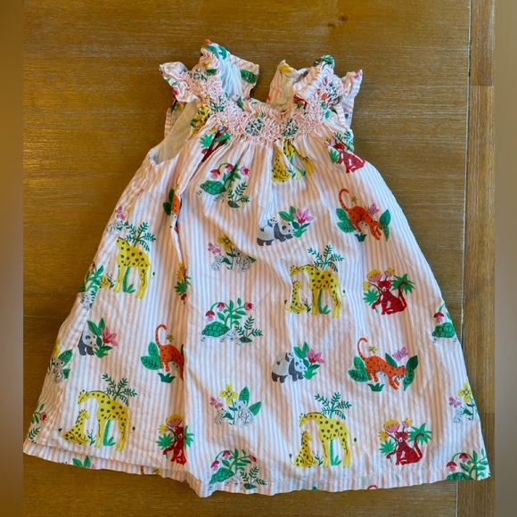 Baby Boden Stripy Smocked Dress in Boto Pink Jungle Print - Picture 1 of 5